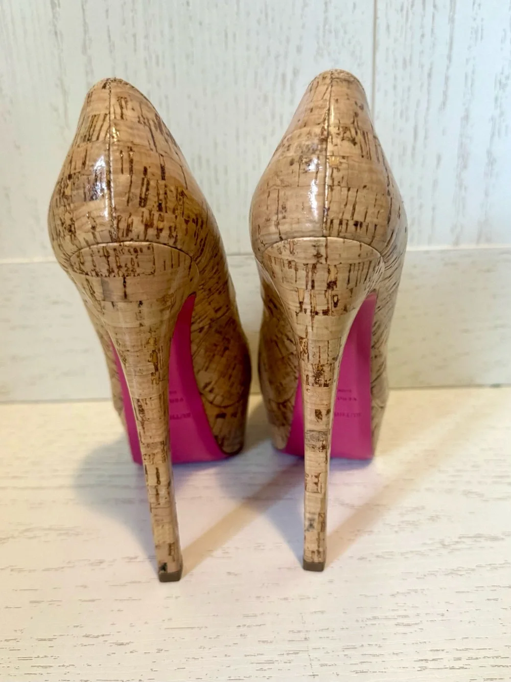 Ruthie Davis Cork-Print Nude Platform Pumps with Gold Lining size 37